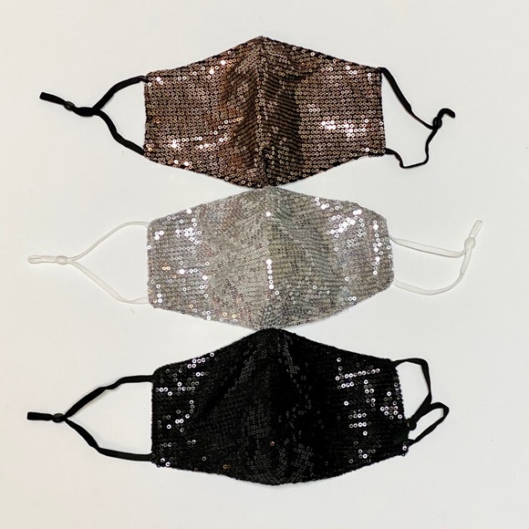 3 Piece Sparkly Sequin Face Masks W/Filter Pocket - Picture 5 of 8